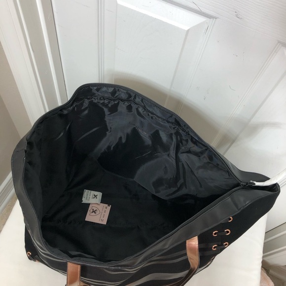 Victorias Secret Canvas Weekender Travel Large Zipper Tote Bag Rose Gold Detail - Picture 8 of 16